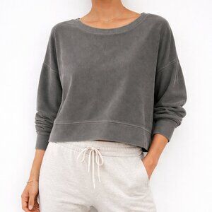 Z Supply Laid-Back Luxury Ribbed Cropped Corduroy Crew Neck Sweatshirt [size L]